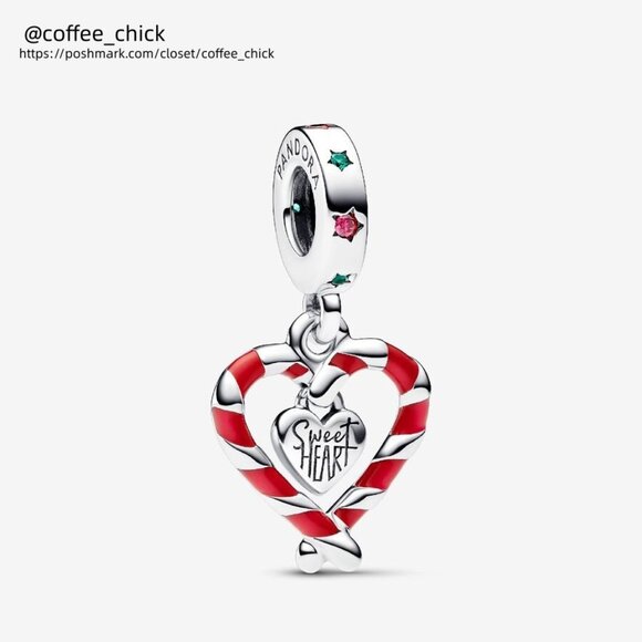 Pandora Double Candy Cane Heart Christmas Dangle Charm - Picture 1 of 2